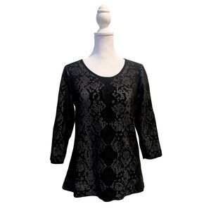 Calvin Klein Textured Stretch Top, 2/3 Sleeve Black Size